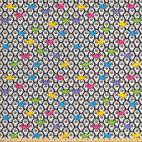Ambesonne Sea Animals Fabric by The Yard, Penguins Wearing Colored...