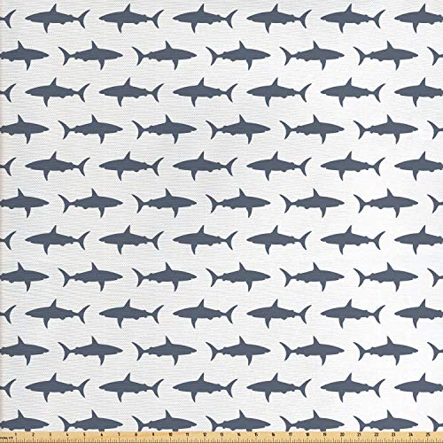 Ambesonne Sea Animals Fabric by The Yard, Sharks Swimming Horizont...