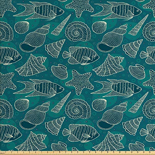 Ambesonne Sea Shells Fabric by The Yard, Nautical Ocean Pattern Un...
