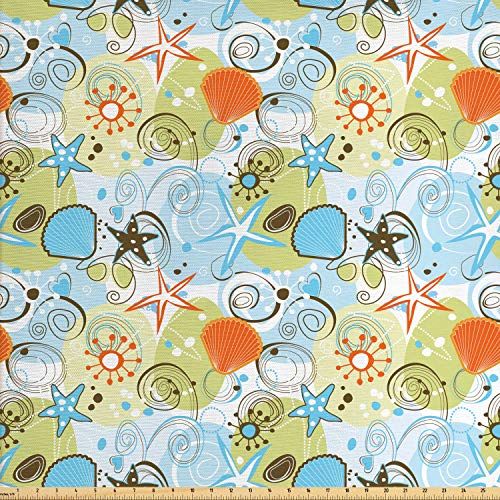 Ambesonne Sea Shells Fabric by The Yard, Retro Inspirations Abstra...