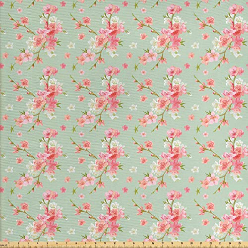 Ambesonne Shabby Flora Fabric by The Yard, Retro Spring Blossom Fl...