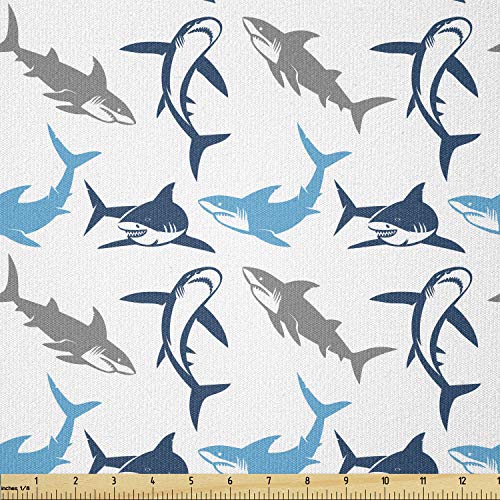 Ambesonne Shark Fabric by The Yard, Retro Style Different Abstract...