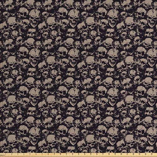 Ambesonne Skull Fabric by The Yard, Grunge Scary Skulls Sketchy Gr...