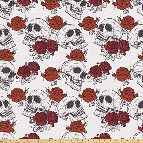 Ambesonne Skull Fabric by The Yard, Retro Gothic Dead Head Skeleto...