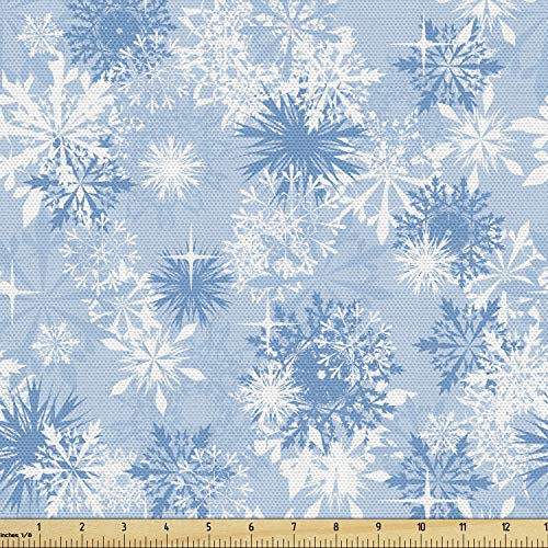 Ambesonne Snowflake Fabric by The Yard, Winter Holiday Illustratio...