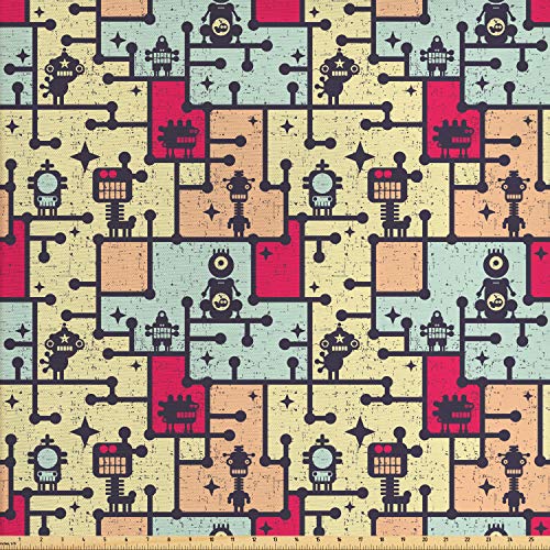 Ambesonne Space Fabric by The Yard, Geometric Grid Design with Str...