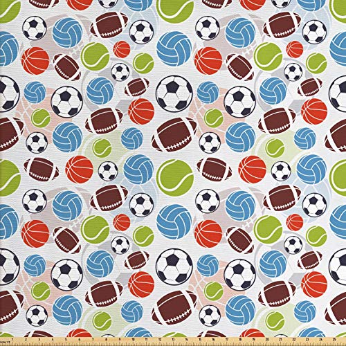 Ambesonne Sport Fabric by The Yard, Sports Balls Pattern Abstract ...