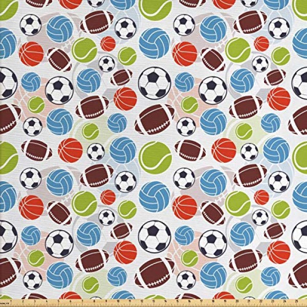 Ambesonne Sport Fabric by The Yard, Sports Balls Pattern Abstract ...