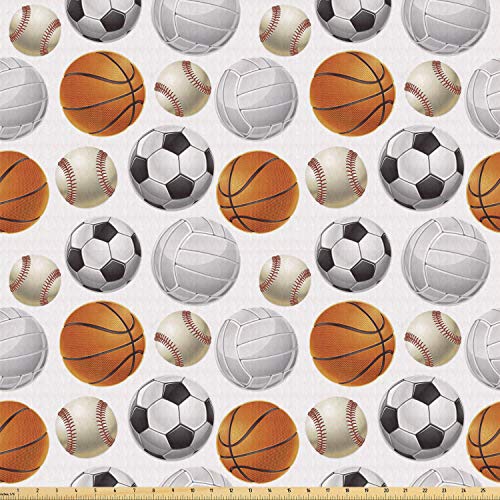 Ambesonne Sports Fabric by The Yard, Football and Volleyball Patte...