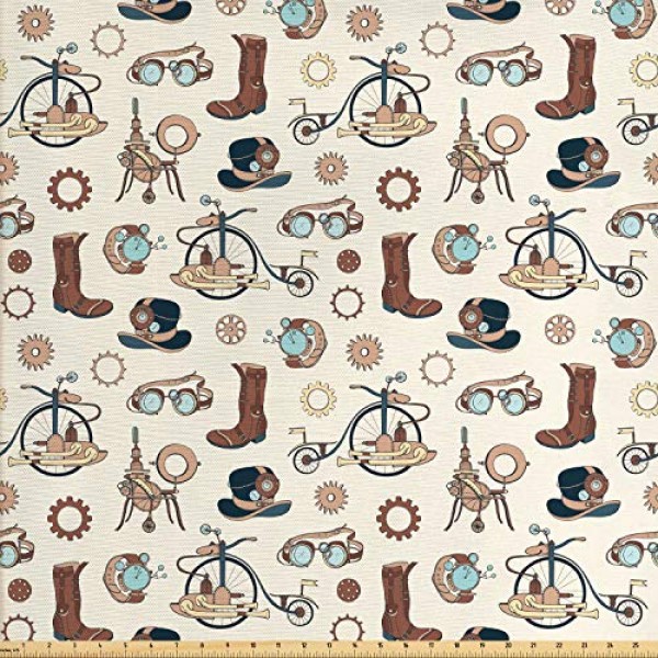 Ambesonne Steampunk Fabric by The Yard, Abstract Apparels with Bic...