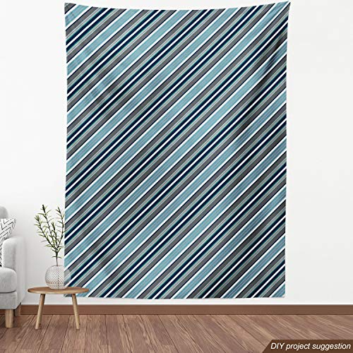 Ambesonne Striped Fabric by The Yard, Navy Retro Style Diagonal St...