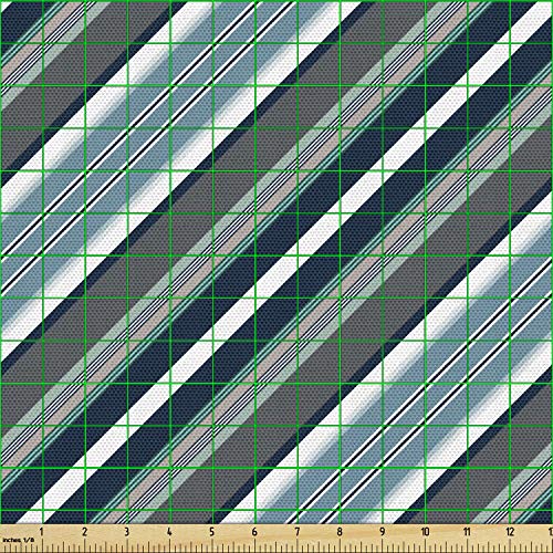 Ambesonne Striped Fabric by The Yard, Navy Retro Style Diagonal St...