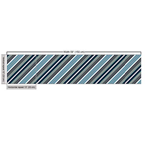 Ambesonne Striped Fabric by The Yard, Navy Retro Style Diagonal St...