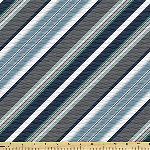 Ambesonne Striped Fabric by The Yard, Navy Retro Style Diagonal St...