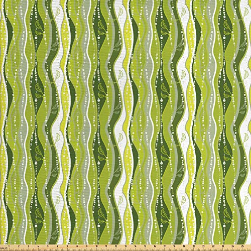 Ambesonne Striped Fabric by The Yard, Retro Wavy Leaf Lines with D...