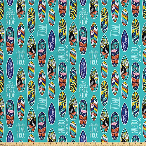 Ambesonne Surfboard Fabric by The Yard, Aloha Hawaii Live Free Oce...