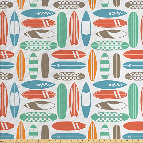 Ambesonne Surfboard Fabric by The Yard, Colorful Surfing Sea Patte...