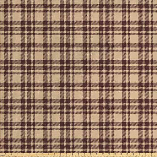 Ambesonne Tan and Brown Fabric by The Yard, Old Fashioned Check Pl...