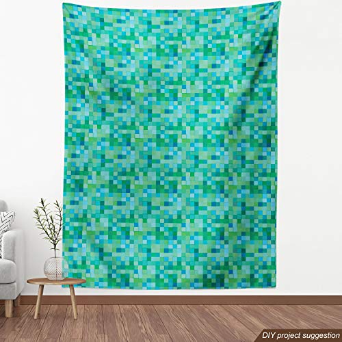 Ambesonne Teal Fabric by The Yard, 3D Cube Pattern Abstract Square...