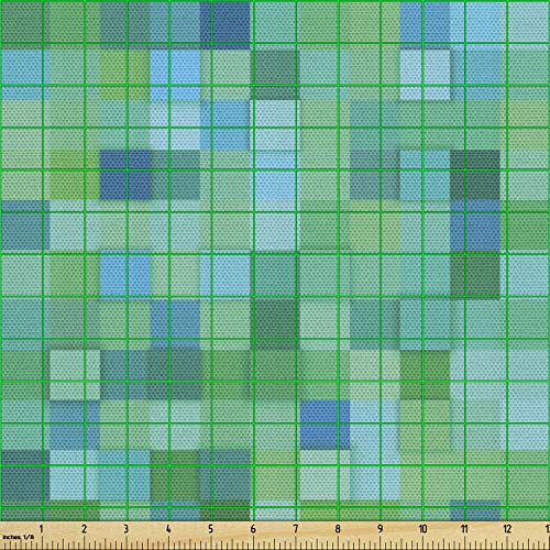 Ambesonne Teal Fabric by The Yard, 3D Cube Pattern Abstract Square...