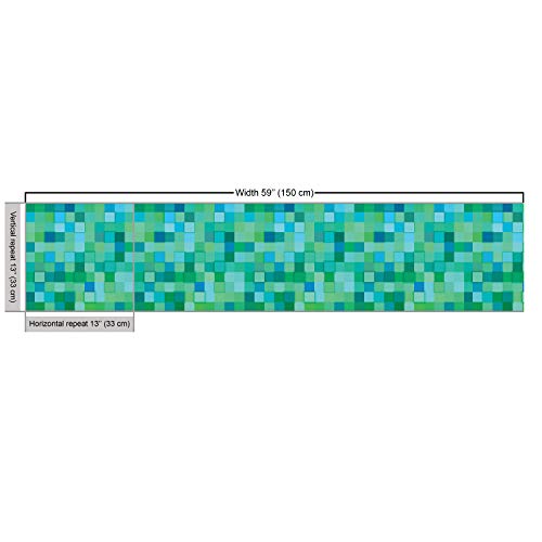 Ambesonne Teal Fabric by The Yard, 3D Cube Pattern Abstract Square...