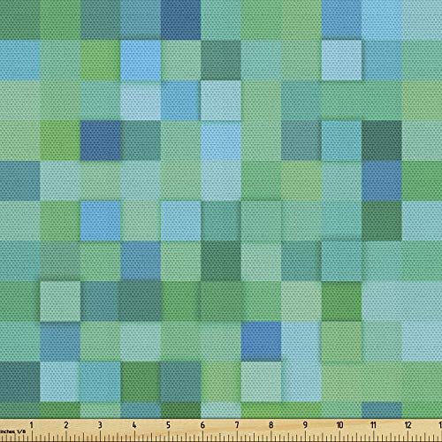 Ambesonne Teal Fabric by The Yard, 3D Cube Pattern Abstract Square...