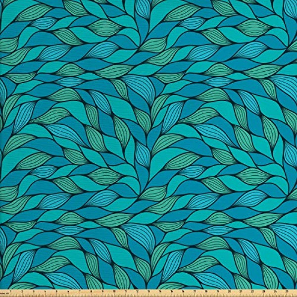 Ambesonne Teal Fabric by The Yard, Abstract Wave Design with Diffe...