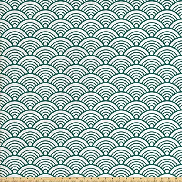 Ambesonne Teal Fabric by The Yard, Traditional Japanese Chinese Se...