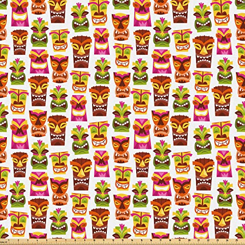 Ambesonne Tiki Bar Fabric by The Yard, Sixties Retro Inspired Hawa...