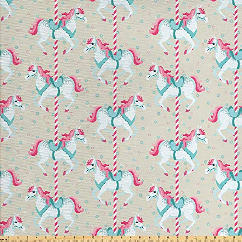 Ambesonne Toy Horse Fabric by The Yard, Merry Go Round Amusement P...