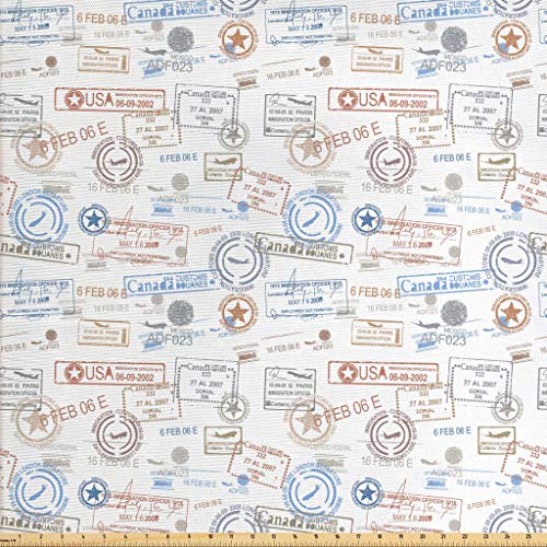 Ambesonne Travel Fabric by The Yard, Vintage Old Rubber Stamps Tou...