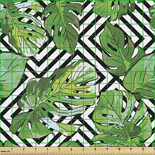 Ambesonne Tree Fabric by The Yard, Macro Palm Leaves on Minimalist...