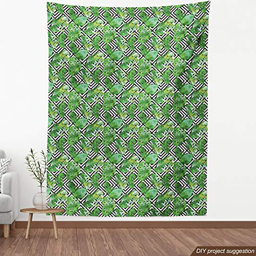 Ambesonne Tree Fabric by The Yard, Macro Palm Leaves on Minimalist...