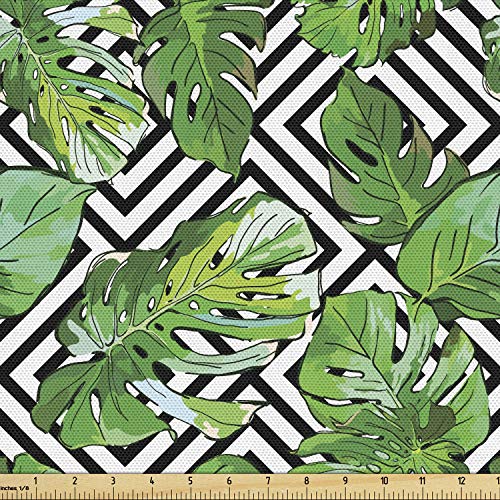 Ambesonne Tree Fabric by The Yard, Macro Palm Leaves on Minimalist...
