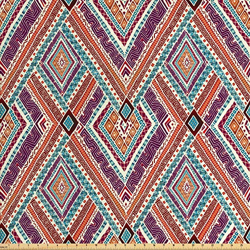 Ambesonne Tribal Fabric by The Yard, Retro Diagonal Ethno Pattern ...