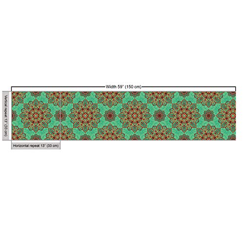 Ambesonne Turquoise Fabric by The Yard, Eastern Oriental Pattern o...