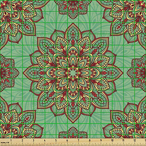 Ambesonne Turquoise Fabric by The Yard, Eastern Oriental Pattern o...