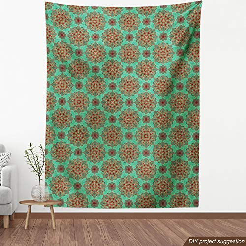 Ambesonne Turquoise Fabric by The Yard, Eastern Oriental Pattern o...