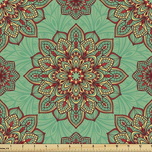 Ambesonne Turquoise Fabric by The Yard, Eastern Oriental Pattern o...