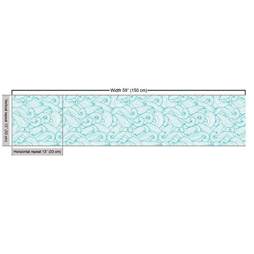 Ambesonne Turquoise Fabric by The Yard, Ocean Themed Waves Abstrac...