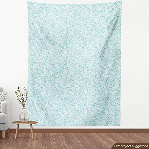 Ambesonne Turquoise Fabric by The Yard, Ocean Themed Waves Abstrac...
