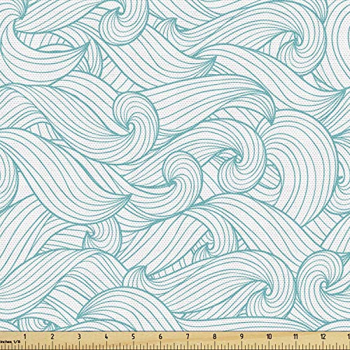 Ambesonne Turquoise Fabric by The Yard, Ocean Themed Waves Abstrac...