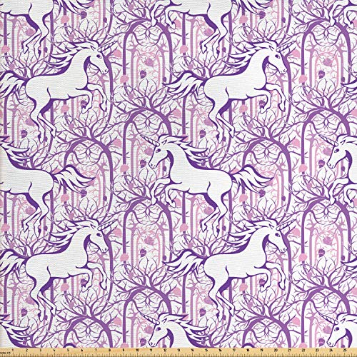 Ambesonne Unicorn Fabric by The Yard, Unicorn Galloping on Curved ...