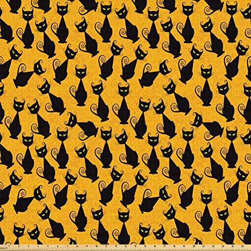 Ambesonne Vintage Fabric by The Yard, Black Cat Pattern for Hallow...