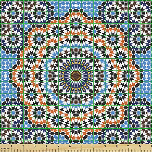 Ambesonne Vintage Fabric by The Yard, Moroccan Ceramic Tile Inspir...