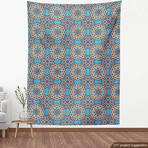 Ambesonne Vintage Fabric by The Yard, Moroccan Ceramic Tile Inspir...