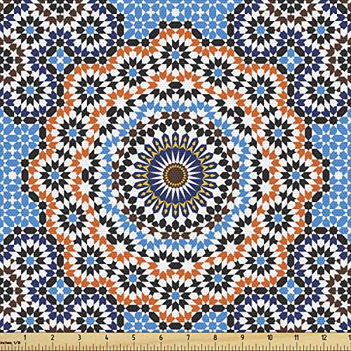 Ambesonne Vintage Fabric by The Yard, Moroccan Ceramic Tile Inspir...