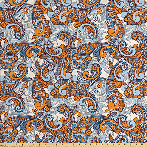 Ambesonne Vintage Fabric by The Yard, Paisley Inspired Swirls Curl...