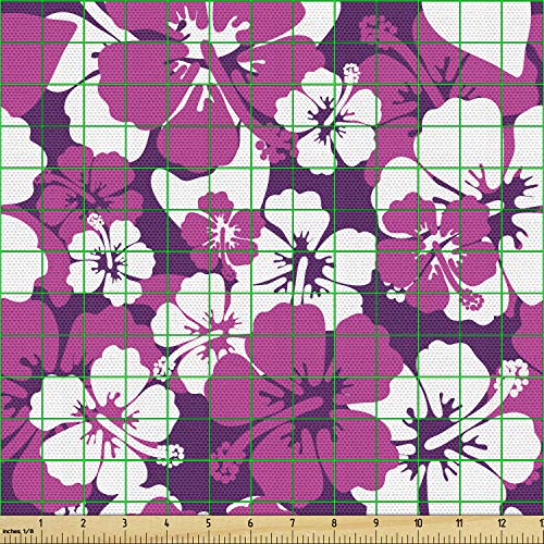 Ambesonne Violet Fabric by The Yard, Aloha Hawaiian Graphic Illust...