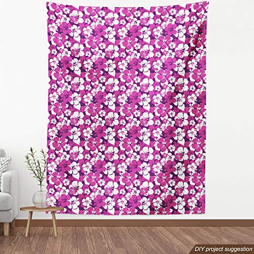 Ambesonne Violet Fabric by The Yard, Aloha Hawaiian Graphic Illust...
